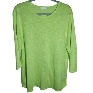 J Jill Lime Green Linen Blend 3/4 Sleeve Knit Top Women's XL